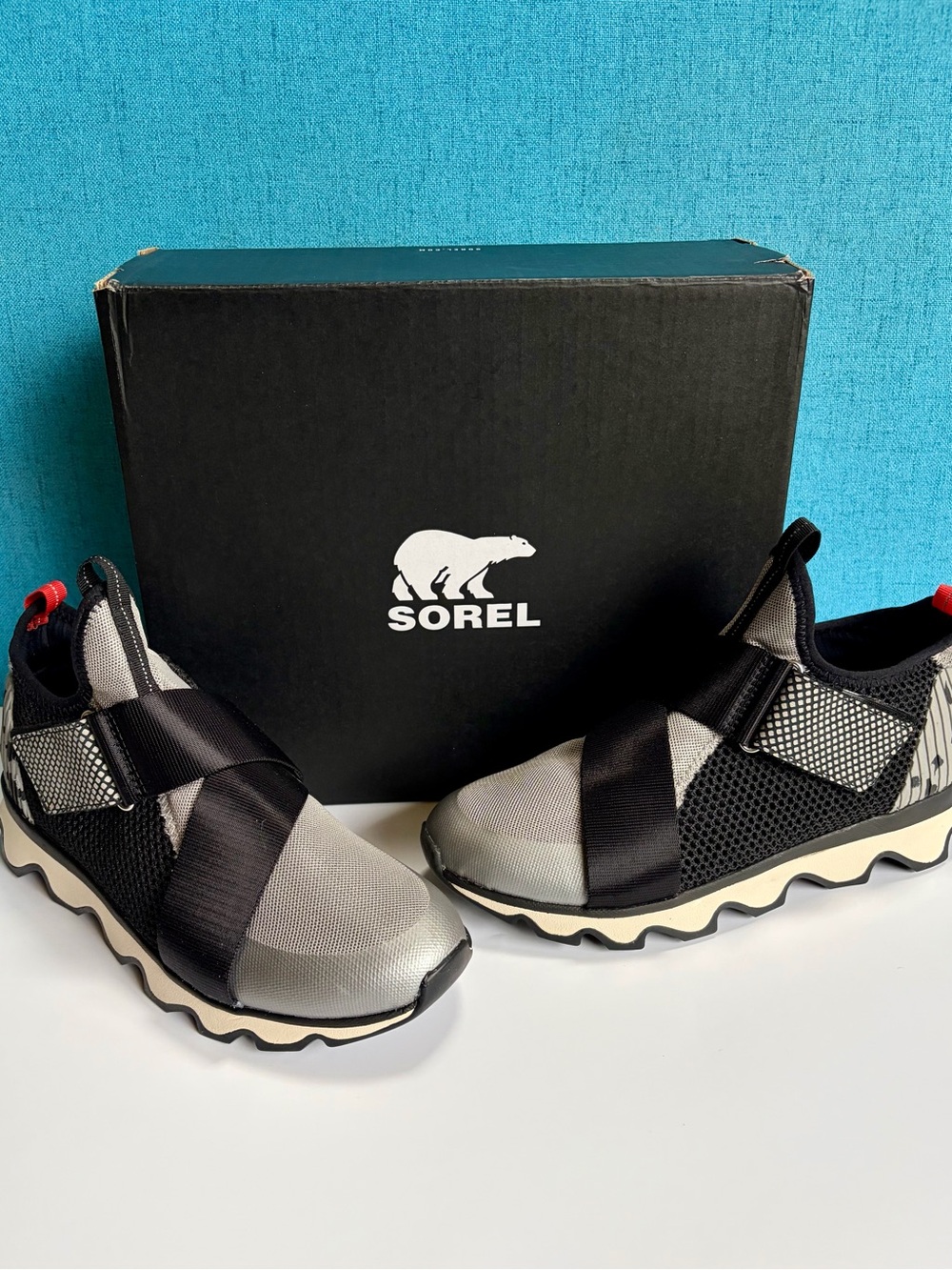 Sorel Kids Black, Gray and Red Slip-On Sneakers
